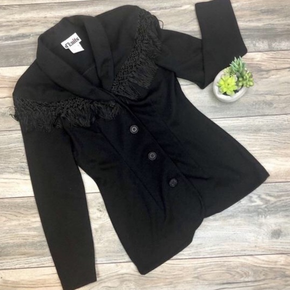 Vintage Jackets & Blazers - Vintage Black Fringe Button Down Jacket Small